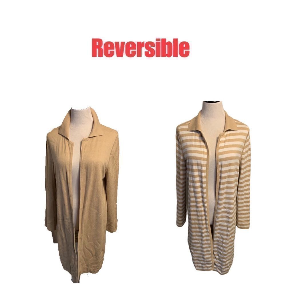 Reversible Beige/Beige and White Striped Duster Sz M/L